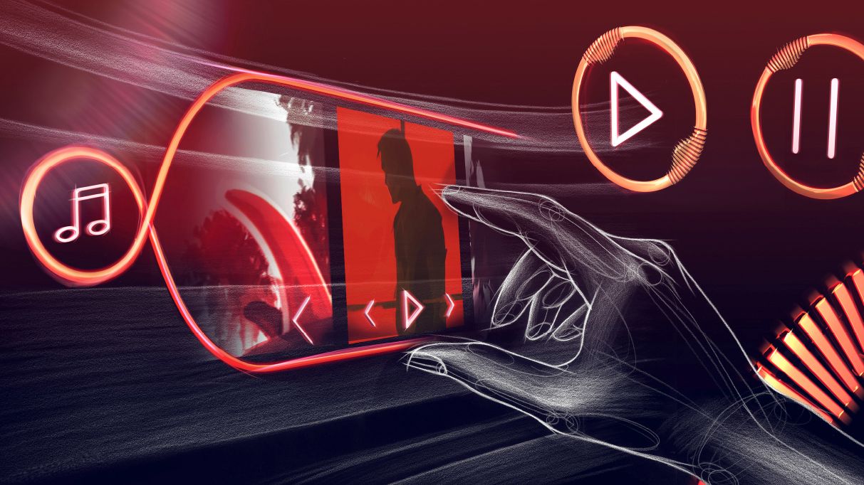 3D Modell einer Hand, die per Gestensteuerung das Entertainmentsystems des ID. Vizzion bedient