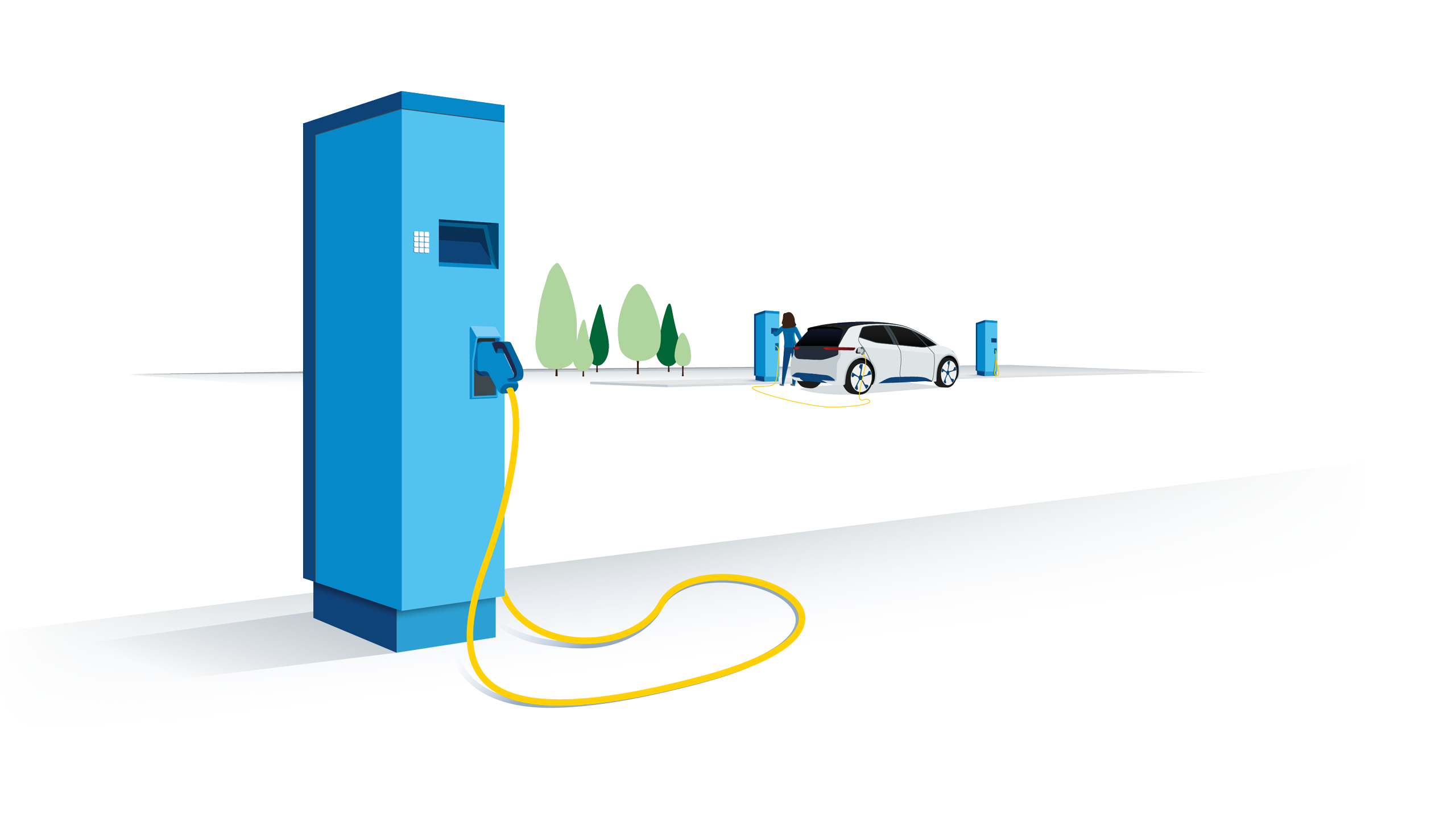 Elektrofahrzeug wird an einer öffentlichen Ladestation geladen