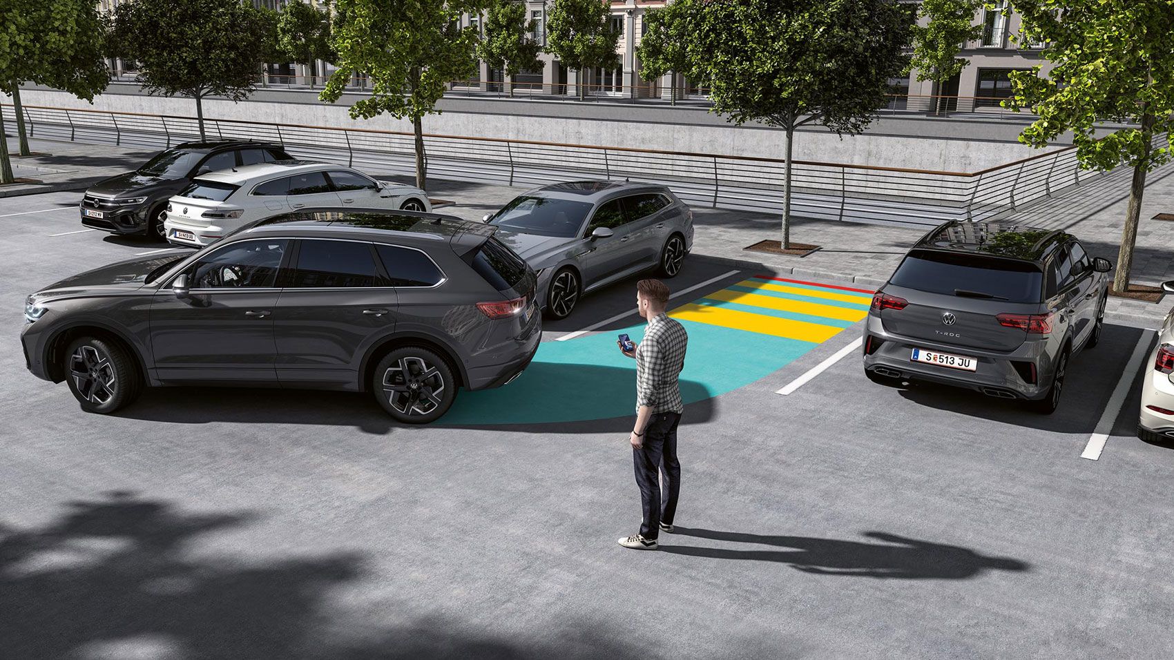Grafik zeigt, wie der Parkassistent "Park Assist Pro" funktioniert. 